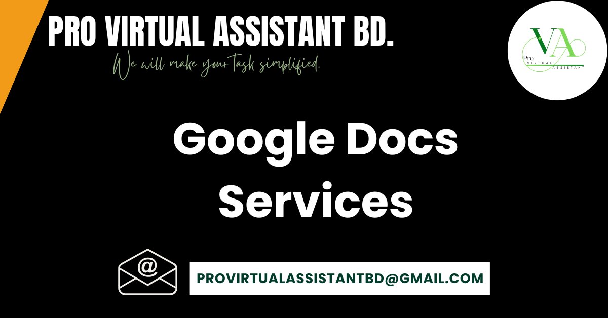 pro_virtual_ast's tweet photo. Google Docs Services help teams create, edit, and share documents.

Email: provirtualassistantbd@gmail.com

#GoogleSheets
#GoogleDocs
#GoogleForms
#googleslides
#msexcel
#msword
#shopifycsv
#woocommerce
#woocommercecsv
#accounting
#bookkeepingservices
#bookkeeping
#excelformulas https://t.co/LMrsqLgcLZ