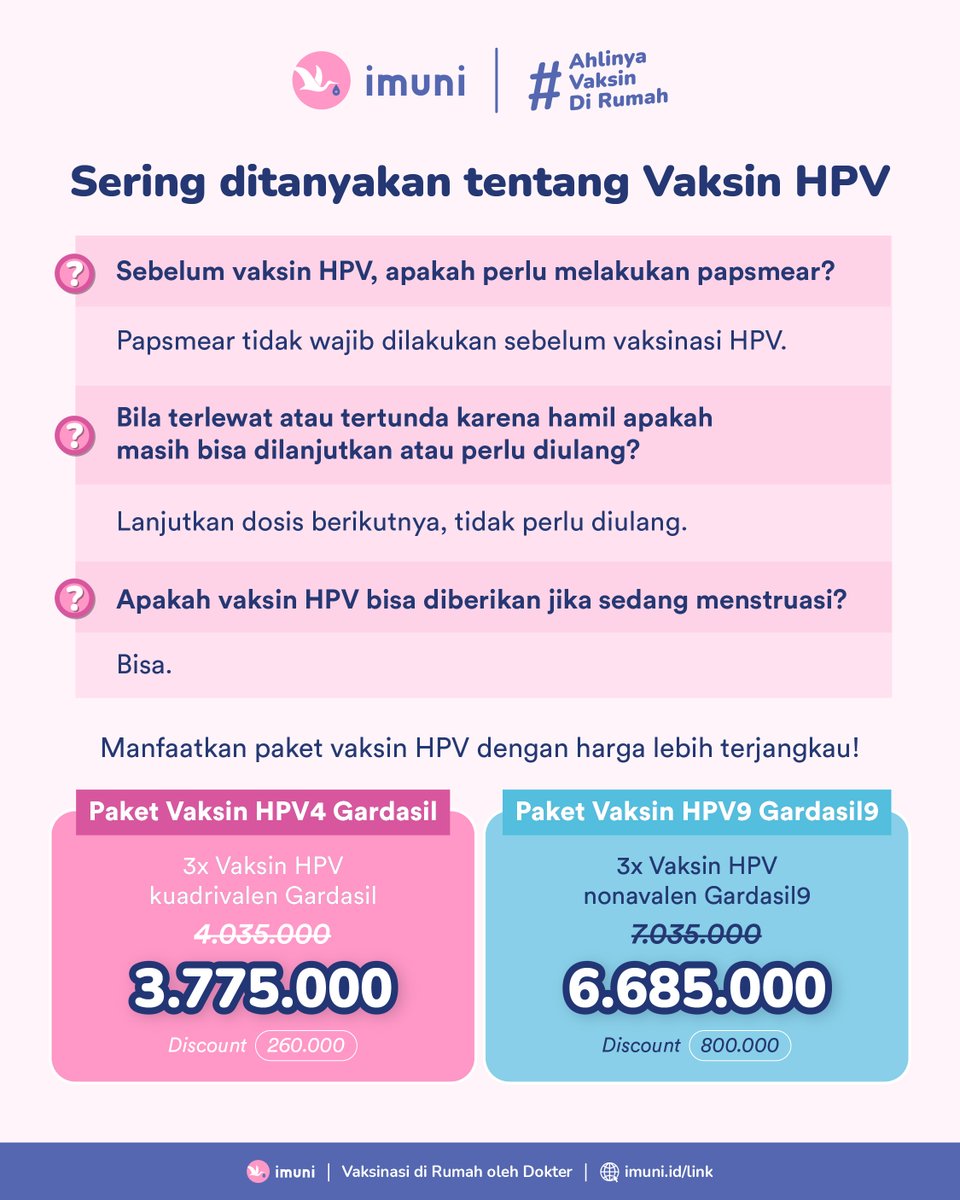 imuni_id's tweet photo. Vaksin HPV satu-satunya vaksin yang dapat mencegah kanker disebabkan oleh virus HPV. https://t.co/cwJN3LGmrO