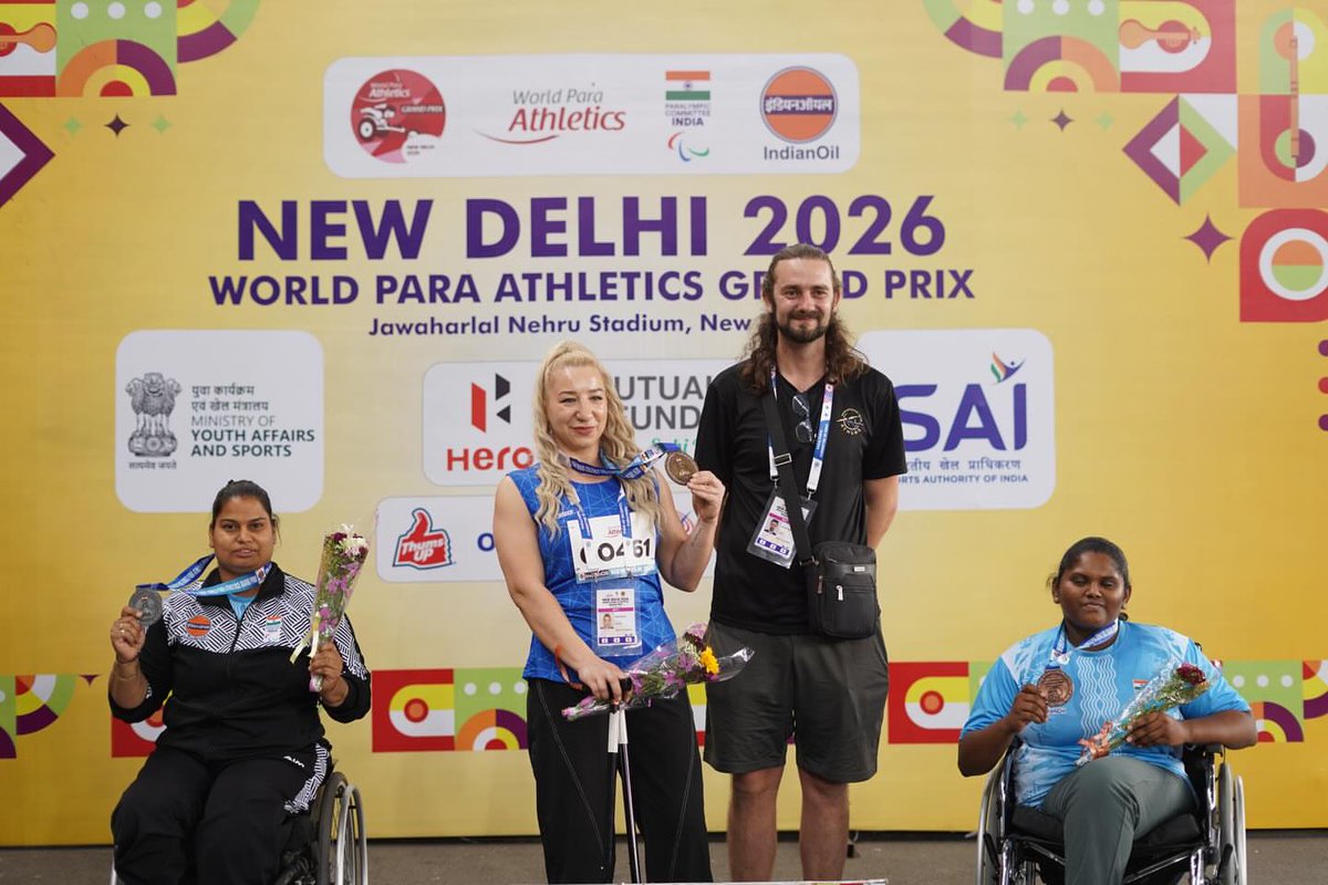 PCI_IN_Official's tweet photo. Champions rise. Medals shine. 
Celebrating outstanding performances at the New Delhi 2026 World Para Athletics Grand Prix
@DevJhajharia @IndianOilcl
@kheloindia @Media_SAI @YASMinistry #paraathletics #spiritofsports https://t.co/nrCOVobocQ