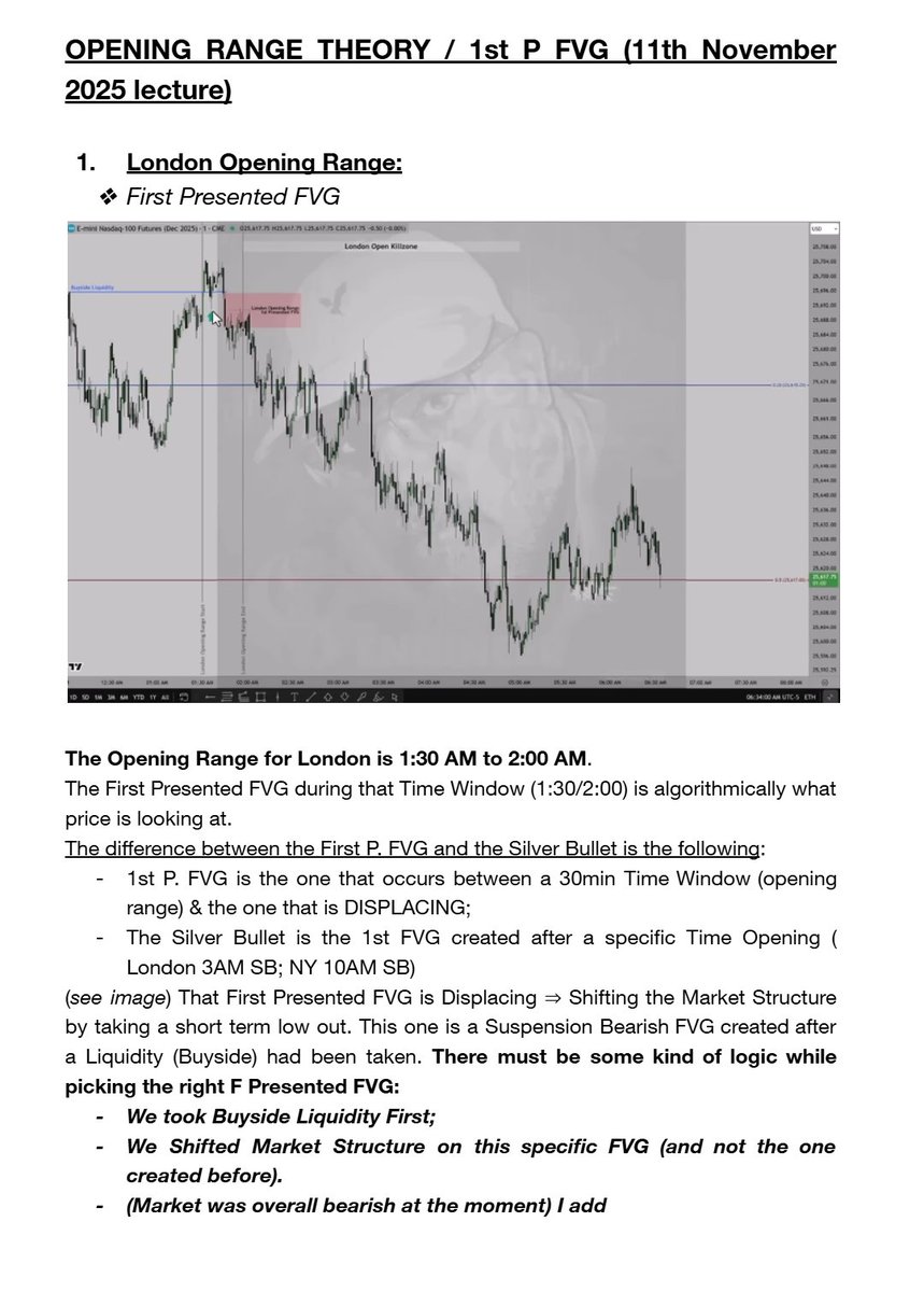 AquilaTrader's tweet photo. Trade execution:
I entered at the London open. On the 4H, price was trading above equilibrium (DR EQ) retracing the previous 3 candles out of 4, with the London Session opening (2:00am) above equilibrium.

Between the 1:30–2:00 time window, the first presented FVG prints an algorithmic mark during London. I shorted into it and slightly above, around 50% of the wick.

The move above the first P FVG (which should act bearish) was tricky and made me doubt for a moment, but I stayed confident in the direction.

Using standard deviations, I closed around -1.5 to -2.5, even though I could see it pushing lower.

With challenges, and even funded, the goal for me is to scale slowly by scalping. Consistency rules also prevent oversizing.

Happy with the trade, which is why I’m locking the accounts for today. (Link to Michael's teaching video: https://t.co/6zlEtt0CPp)