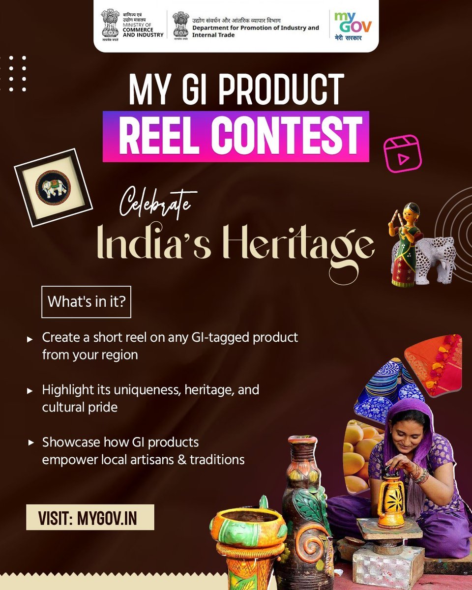 mygovindia's tweet image. Stories Woven in Every GI Product

Create a reel showcasing the artisans and traditions that keep India’s craft heritage alive. 

Participate now: mygov.in/task/my-gi-pro…

#VocalForLocal
#IndianHeritage 

@DoC_GoI