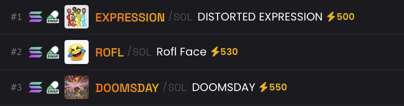 DegenCycle's tweet photo. Every single one of the current #TOP3 coins on @dexscreener right now is a scam.

Every. Single. One.

$ROFL $EXPRESSION $DOOMSDAY

#crypto #rug

@rofl_face @expression_site @doomsday_meme https://t.co/9cuGhvF8YV