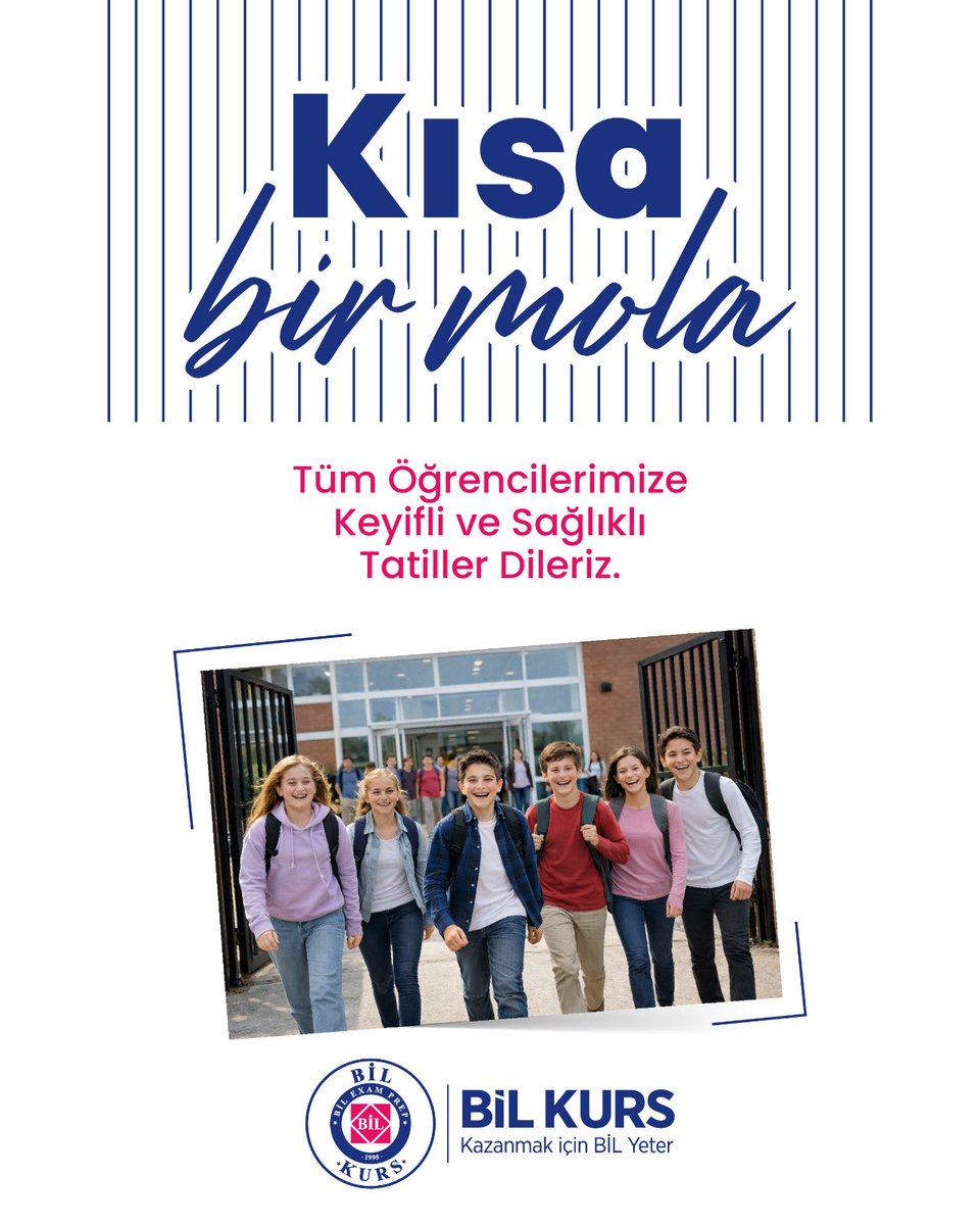 BilKurs's tweet photo. KISA BİR MOLA

Tüm öğrencilerimize keyifli ve sağlıklı tatiller dileriz.

#bilkurs  #kazanmakiçinbilyeter https://t.co/YNhWVHp7Hg