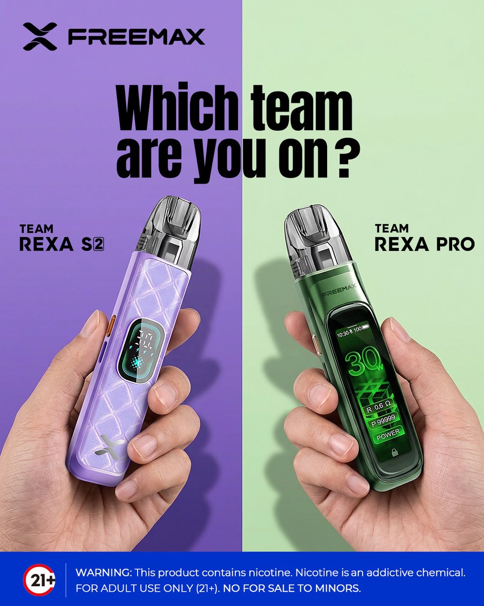 Freemaxvape's tweet photo. Which team are you on? 👀
💚 Team REXA S2 — Smooth, precise, versatile
💗 Team REXA PRO — Smart, powerful, premium
Drop your pick below ⬇️
.
.
.
.
.
⚠️ Warning: This product contains nicotine. Nicotine is an addictive chemical.
🔞 Must be 21+.
-
#FREEMAX #REXA #VapeTech https://t.co/iPiN3azFDX