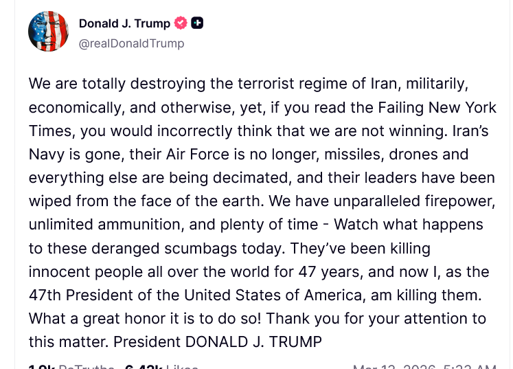 i_burgerin's tweet image. Trump ist siegessicher. Und der großartigste Präsident ever.^^
Ich bin gespannt, wie lange er für die Zerstörung der #Mullah braucht und wieviel zivile Opfer es am Ende geben wird. 
#IranWar‌ 
#Trump