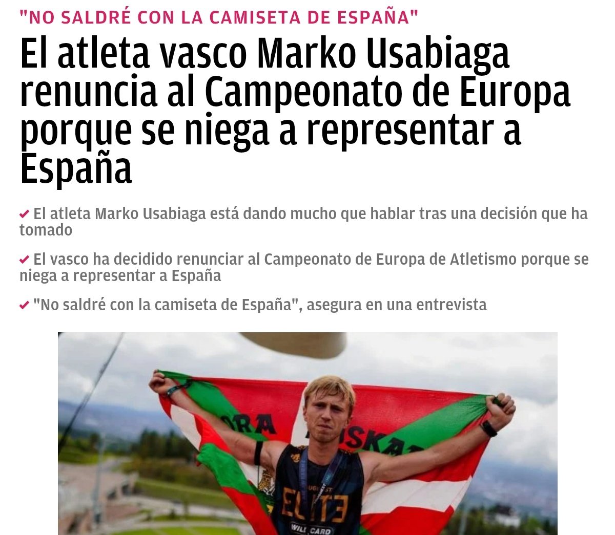 Pues que se vaya a tomar por culo de España y represente a Burkina Faso.
Porque para representar a la Comunidad Autónoma de Vascongadas en un Campeonato de Europa, lo tiene crudo.
¡A mamarla!