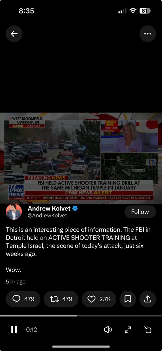 jenXStella's tweet photo. @Villgecrazylady 

Did you see Fox News reported today that the Detroit FBI just did an active shooter drill there 6 weeks ago? 

What a coincidence? I don’t think so. This country is a joke. 

I live 10 min from there. Huge Jewish population in west Bloomfield and the surrounding areas and conveniently, that city is located 25 min from Dearborn Michigan, A huge enclave of both Christian and Muslim Arabs.