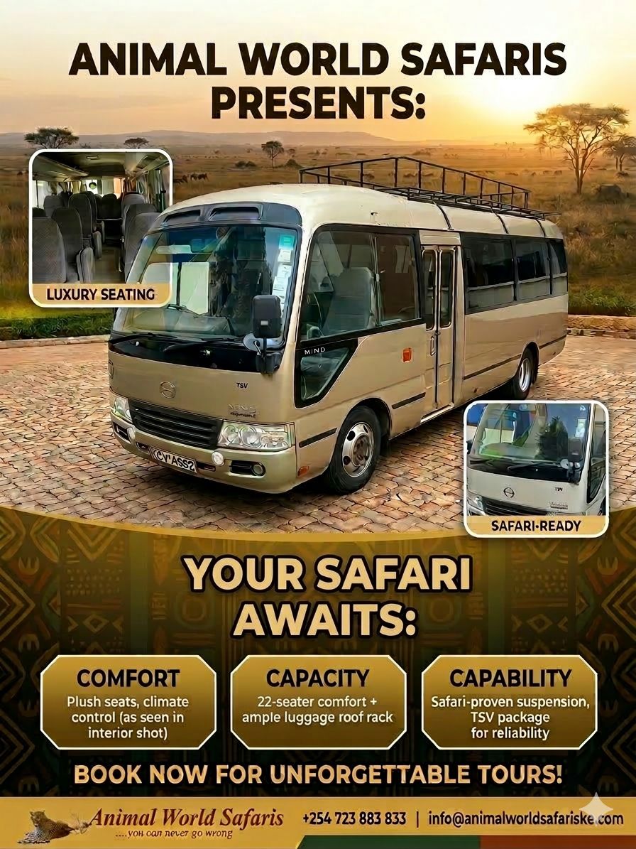 AnimalWorldSaf's tweet photo. Adventure Awaits with Animal World Safaris! 🌍🦁

Experience the ultimate comfort on your next group getaway. Our 22-seater luxury microbuses are safari-proven and ready to take you into the heart of the wild. https://t.co/Q8YH0jUh8S