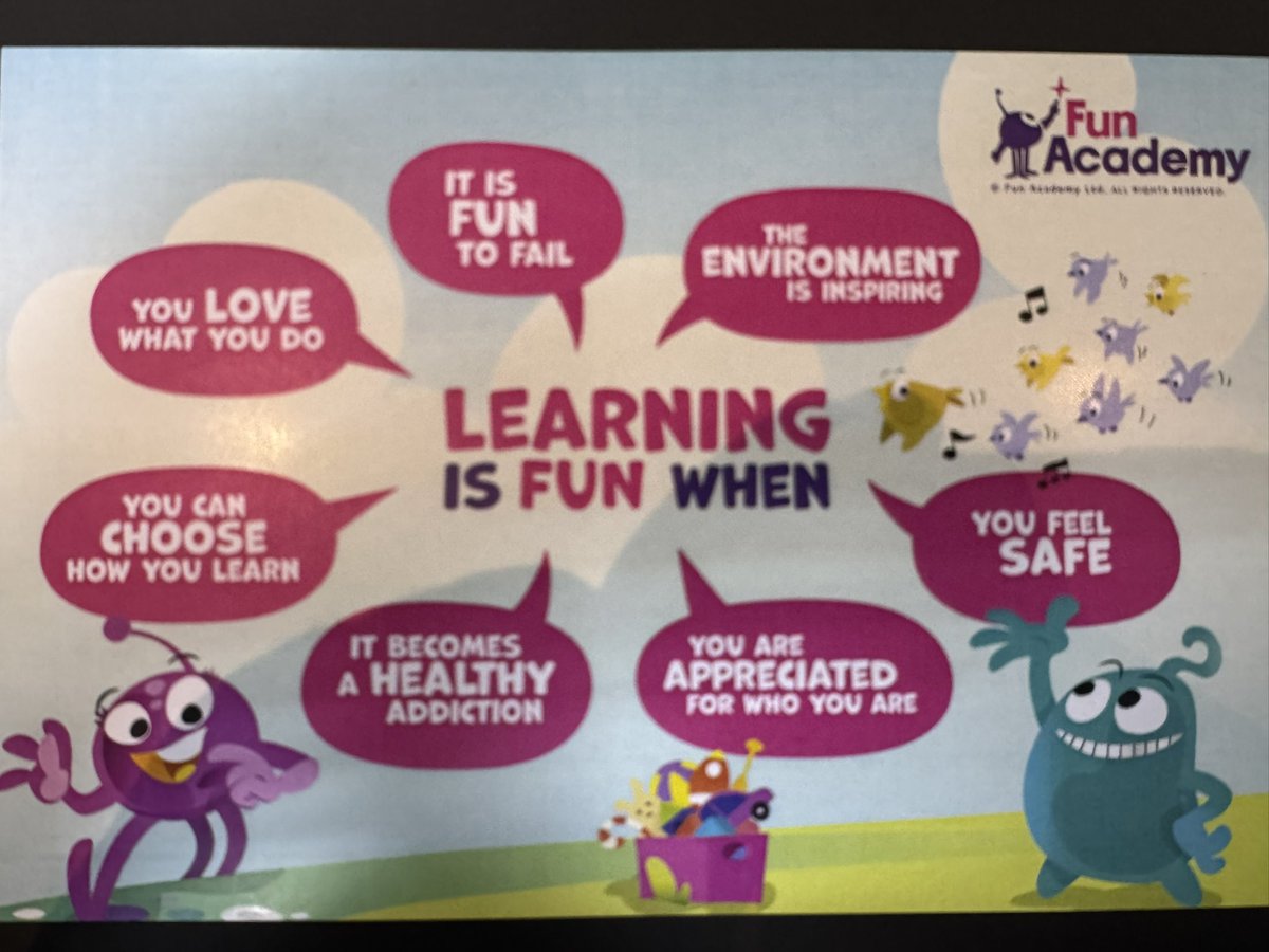 mbanelson's tweet photo. Learning is fun when: 
- The environment is inspiring 
- You feel safe 
- You are appreciated for who you are
- It becomes a Healthy addiction 
- You can choose how you learn 
- You love what to do 
- It is fun to fail https://t.co/h3xyUdmoBb