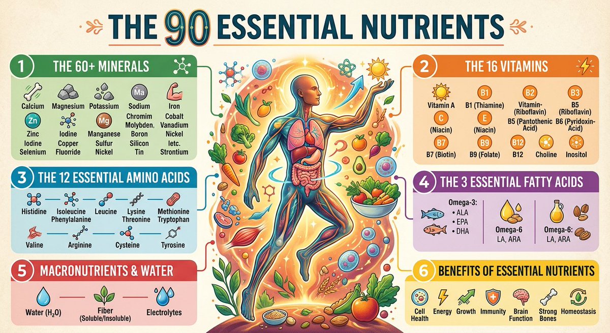 90 essential nutrients! Sounds like a lot, right? It's your body's daily checklist for optimal function. We're talking vitamins, minerals, amino acids, and more – a true nutritional symphony! What's one nutrient you never skip? #EssentialNutrients #Wellness