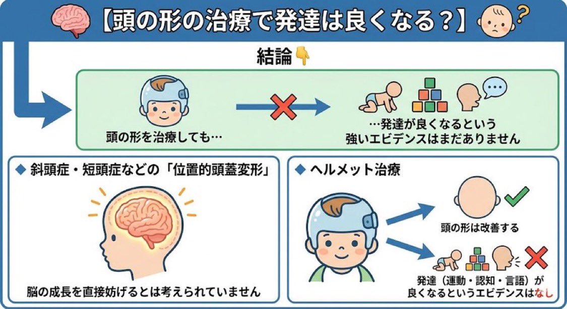 頭の形の治療で発達は良くなる？】 頭の形を治療しても、発達が良く