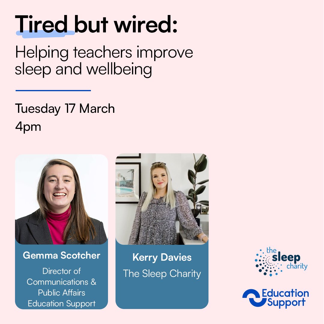 NAHTnews's tweet photo. Education Support is hosting a free webinar on 17 March at 4pm to help education staff improve their sleep and overall well-being.

🛌 Led by sleep specialist Kerry Davies from The Sleep Charity
📅 Learn why sleep matters, how stress affects it, and practical steps you can use straight away, from building healthier routines to managing night‑time wakeups.

👉 https://t.co/eBooeLK3RA