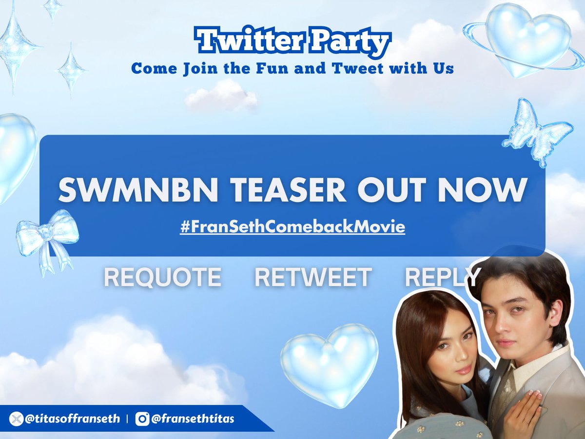 titasoffranseth's tweet photo. Cloudies! 💙☁️

Join us as we welcome the highly anticipated teaser of She Who Must Not Be Named under Solar Pictures 💫

Requote, Retweet, Reply

SWMNBN TEASER OUT NOW
#FranSethComebackMovie https://t.co/v3nq4i9SSP