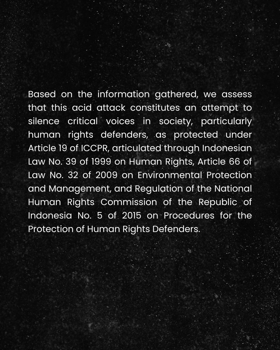 ⚠️Investigate the Perpetrator of the Acid Attack Against Andrie Yunus!🚨

An acid attack against KontraS Deputy Coordinator Andrie Yunus is an attack on human rights defenders and on everyone speak out the truth. Silence and impunity cannot be tolerated. We condemn such action