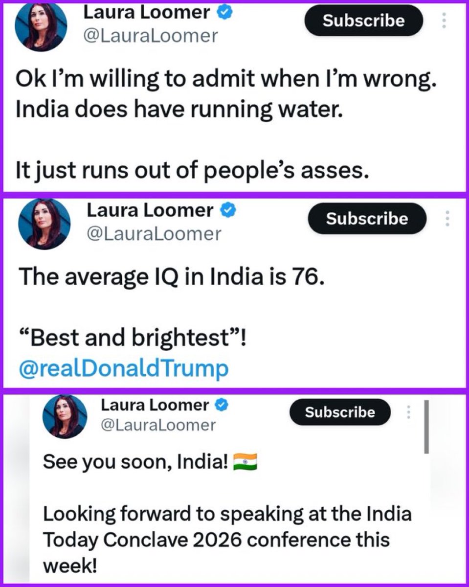 What’s wrong with <a href="/IndiaToday/">IndiaToday</a> and <a href="/aroonpurie/">Aroon Purie</a> that they are inviting this racist, toxic Karen as a speaker? BTW, all those sick comments she made about Indians are equally applicable to <a href="/IndiaToday/">IndiaToday</a> <a href="/aroonpurie/">Aroon Purie</a> and all their staff!!