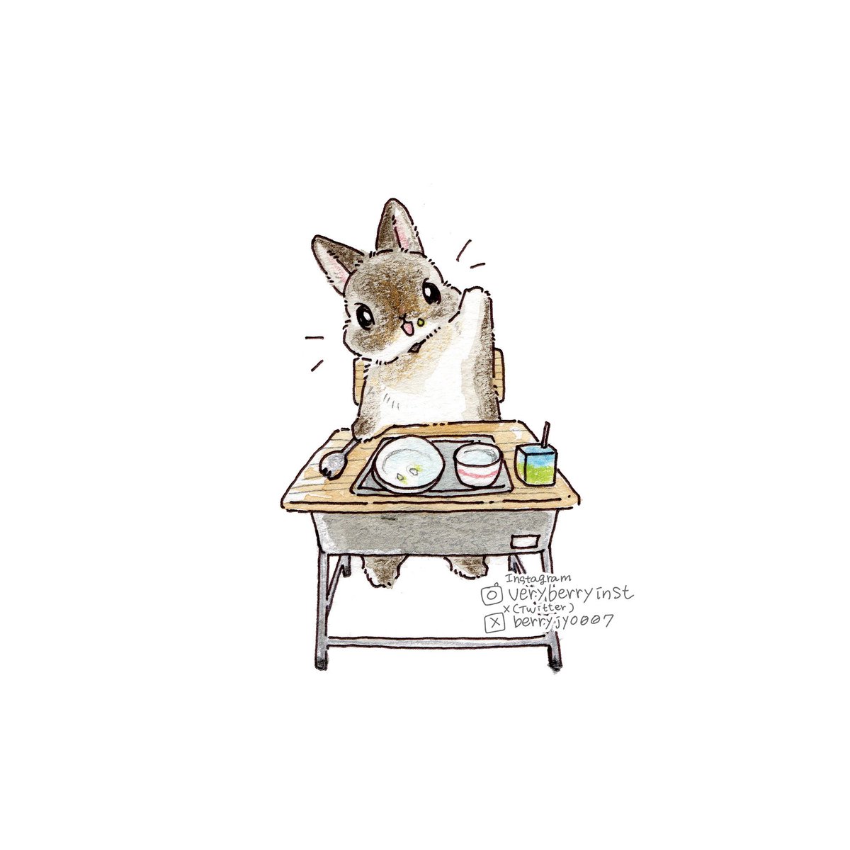 「給食のおかわりは? \はーーい!/」|VeryBerry うさぎ星さん4/8-9出展のイラスト