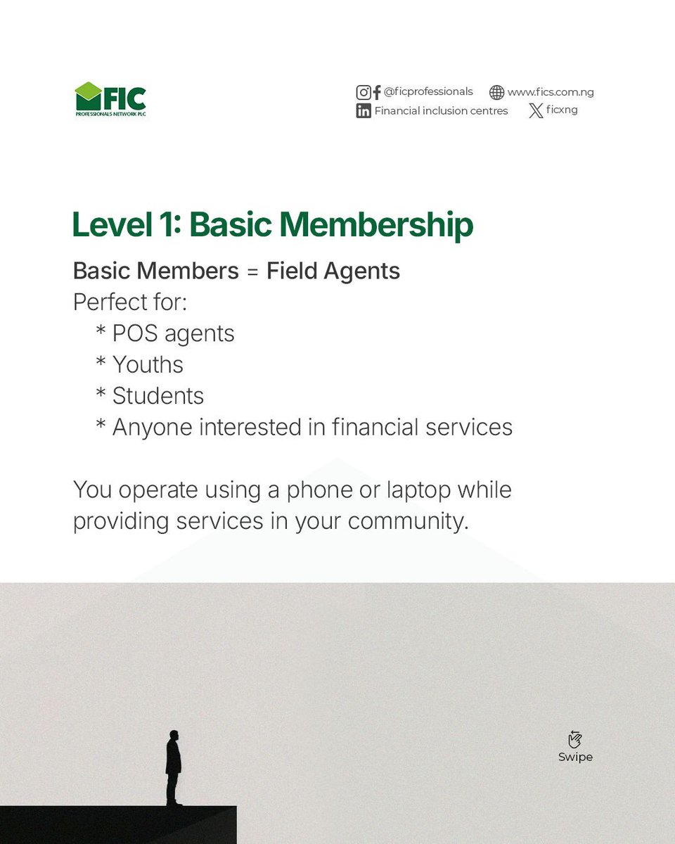 FICXng's tweet photo. FIC Professionals Network has a 3-level membership structure: Basic → Standard → Professional
Each level helps you grow from just operating POS to becoming a recognised financial inclusion professional.
#FinancialInclusion #AgentBanking #POSBusiness #NigeriaBusiness https://t.co/P1ygIdVwMR