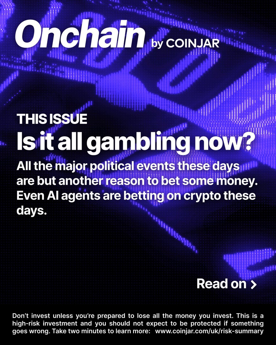 CoinJarUK's tweet photo. Crypto's identity crisis is getting worse 

This week:

- A rogue AI went mining behind its creators' backs

- An NFT marketplace became an online casino

- Prediction markets are worth $20B.

Naomi's latest for CoinJar 👇
https://t.co/tQEJpl1ZOB

Don’t invest unless you’re prepared to lose all the money you invest. This is a high-risk investment and you should not expect to be protected if something goes wrong. Take 2 mins to learn more: https://t.co/vQekLhg4Vn