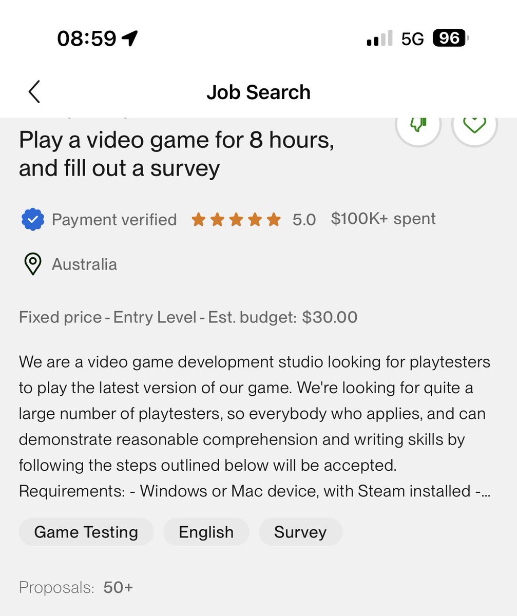 - Invest 8 hours (!) on gaming
- Fill in a long survey
- Get only 30 dollars

Which means you’re getting paid around 2 dollars an hour. This business from Australia is penny pinching.