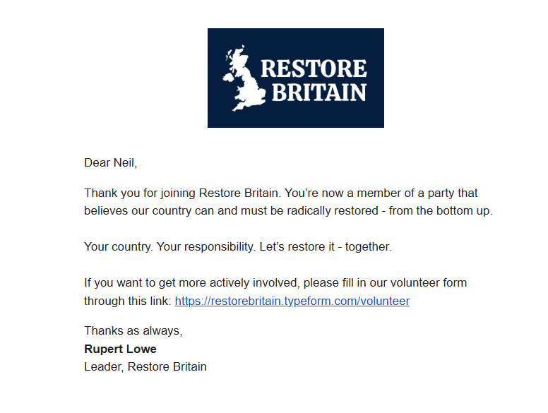 I have now officially joined the first political party in my life.
And there was only one party to support.
<a href="/RestoreBritain_/">Restore Britain</a>