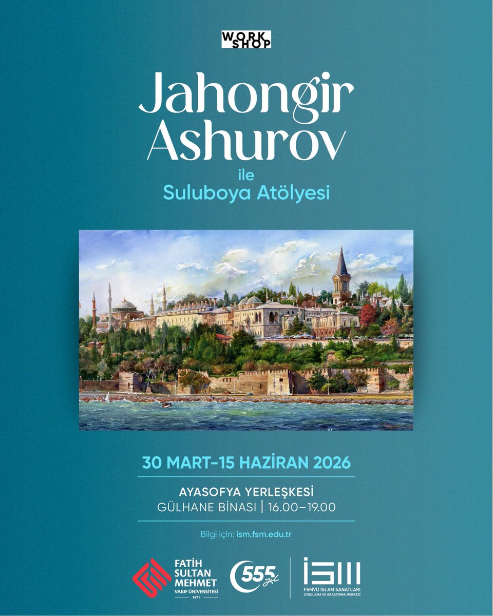 fsmvuism's tweet photo. Suluboya Atölyesi Başlıyor!
Jahongir Ashurov ile 12 haftalık özel program.
Gökyüzü, bitkiler, hayvan etütleri ve İstanbul mimarisi bir arada.

📅 30 Mart–15 Haziran
📍 Ayasofya Yerleşkesi – Gülhane Binası
📩 Başvuru: ism@fsm.edu.tr

@fsmvu @ismnakkashane @betulbil https://t.co/iNvKxOeEpC