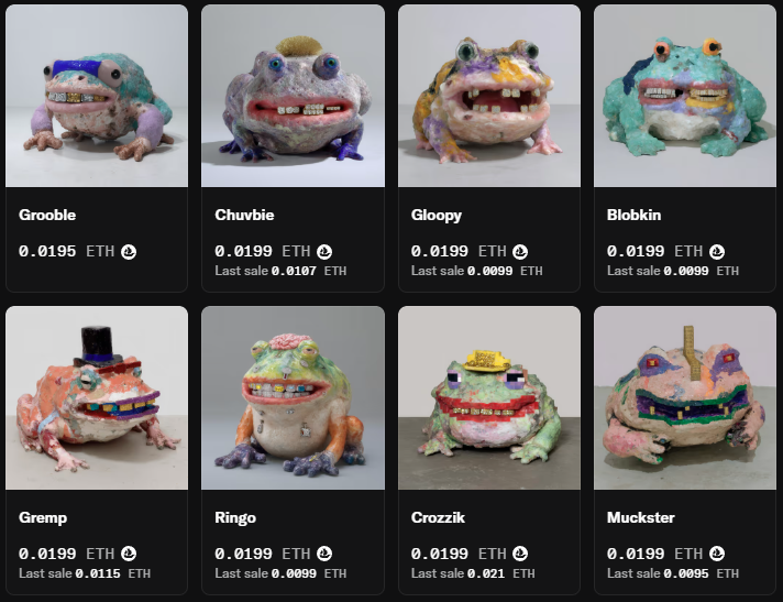 GM ! 

I love TOADCORE and want you to join this brilliant cryptoart collection, 369 supply of luxury memeable cute toads by the legend <a href="/num1crush/">#1 crush</a> . 

In case you missed the mint, I've listed some on floor at 0.02eth only.

Grooble, Chuvbie, Gloopy, Blokkin, Gremp, Ringo,