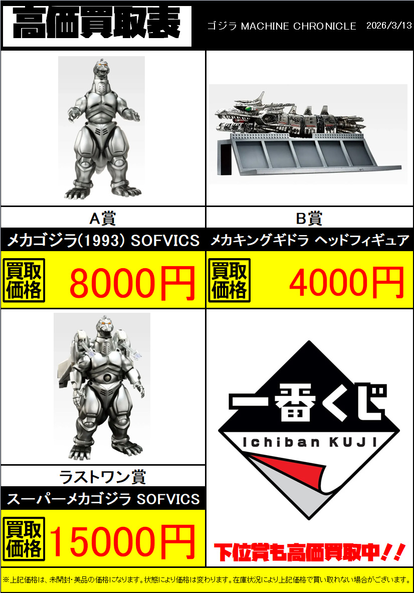 新作買取情報】 ゴジラ MACHINE CHRONICLE 買取表作成しました