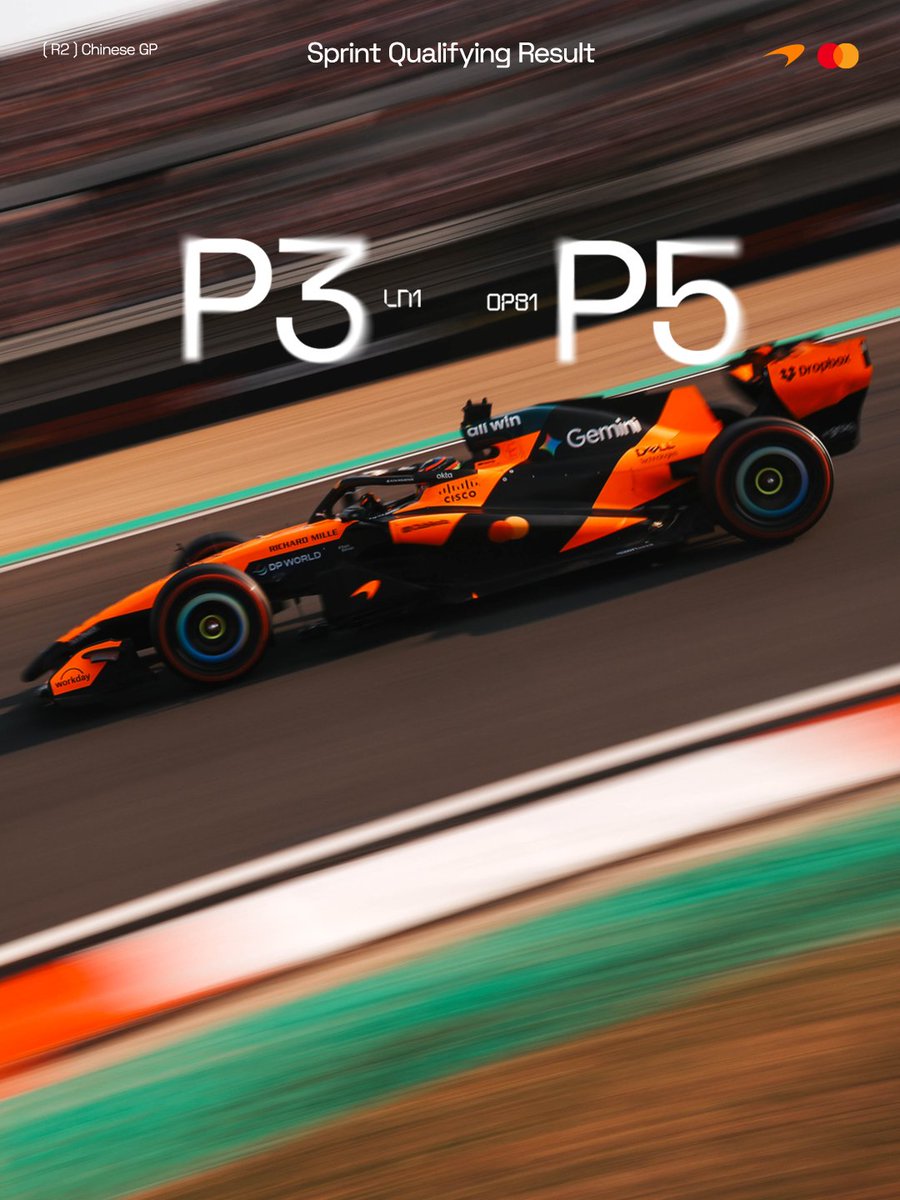 Lining up in P3 and P5 for the first Sprint of the season 👊

#McLarenF1 | #ChineseGP 🇨🇳