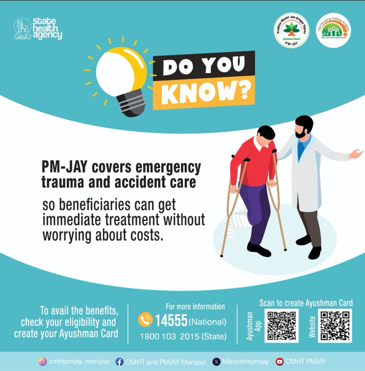 Mancmhtpmjay's tweet photo. Check your eligibility now to avail the benefit of cashless treatment up to 5 lakh per family per year under the AB-PMJAY scheme. 

To check your eligibility under PMJAY , visit our website https://t.co/f78bkQsrF6 or at the Ayushman App. https://t.co/GpReNvdmSe