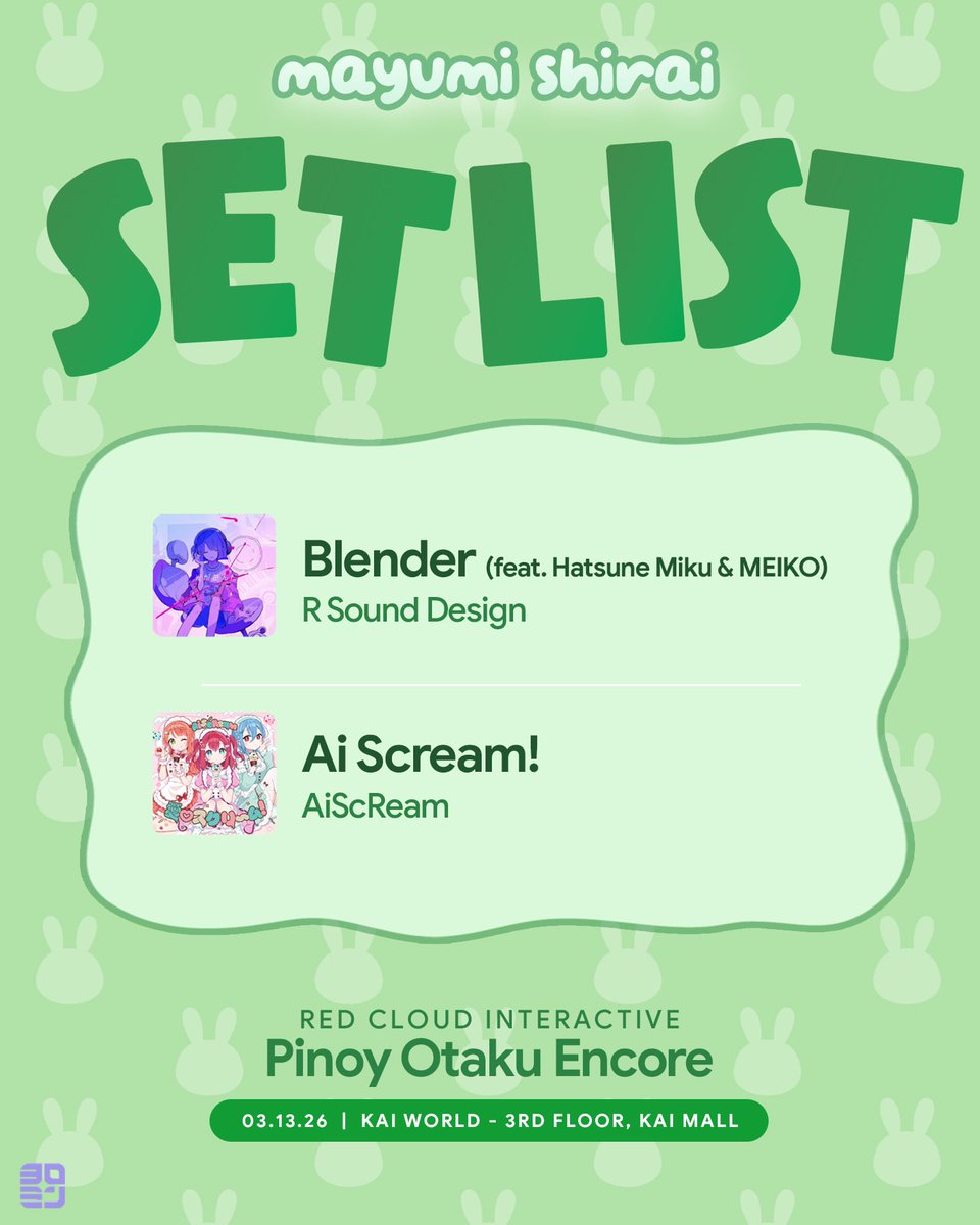 MayuShiraimu's tweet photo. Setlist for later at Pinoy Otaku Encore by Red Cloud Entertainment!~ See you! 💚
#pinoyotakuencore #redcloudentertainment #kaimall #performance #performer #mayumishirai https://t.co/ci34tjHhzg