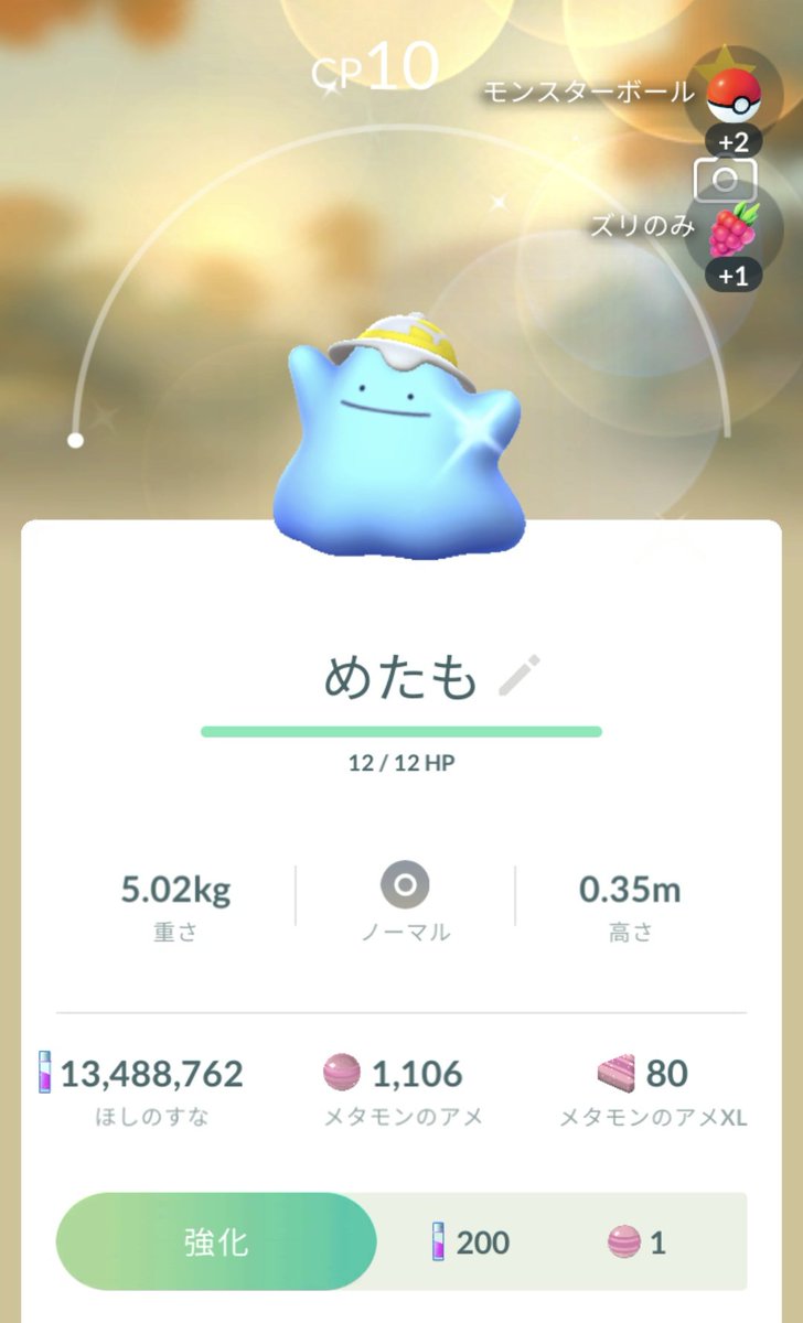 背景ないけど色違いぽこあコラボメタモン💙　ぽこあ本編でつけたのと同じ名前つけた👒