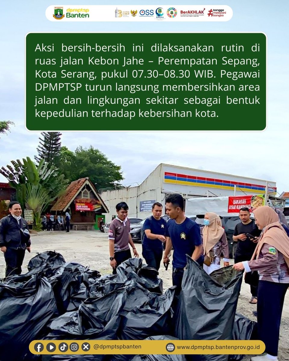 erratvic's tweet photo. Pada Jumat (13/03/2026), kegiatan ini dibagi menjadi tiga tim yang melaksanakan aksi bebersih di ruas jalan Kebon Jahe–Perempatan Sepang, Kota Serang. Kegiatan ini dipimpin langsung oleh Kepala DPMPTSP Provinsi Banten, Ir. Hj. Virgojanti, https://t.co/jZ4o7Zza2I. #DPMPTSPBanten https://t.co/yy03wfizfo