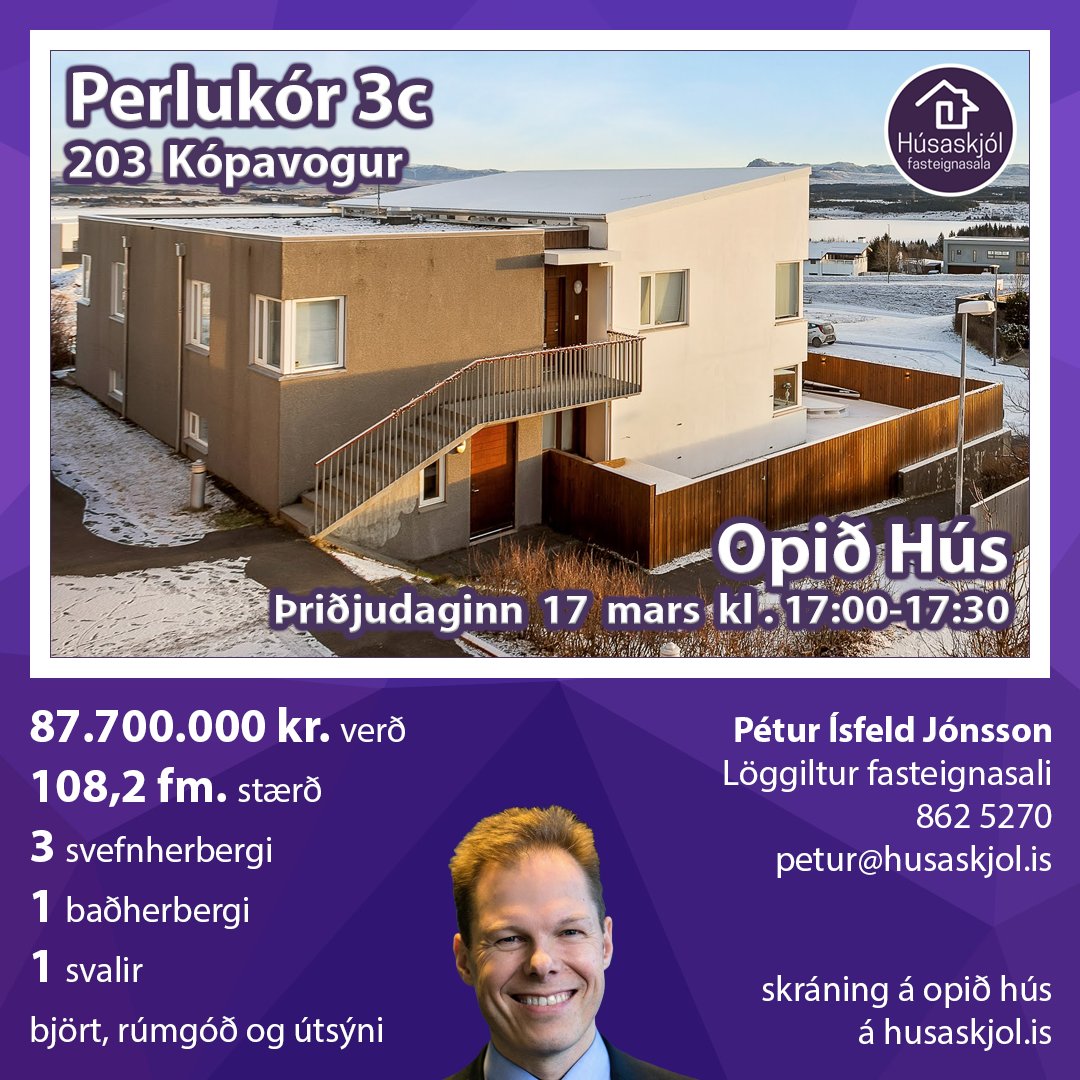 peturisfeld's tweet photo. 🏠 PERLUKÓR 3C, 203 KÓPAVOGUR
💥OPIÐ HÚS þriðjudaginn, 17 mars, kl. 17:00 - 17:30💥

👉Nánari upplýsingar https://t.co/ulwtBmMzIi
Hafðu samband við Pétur Ísfeld í síma 862 5270 og petur@husaskjol.is https://t.co/vJio9PVJZb