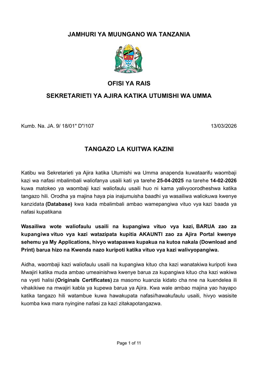 Sekretarieti ya Ajira tweet media