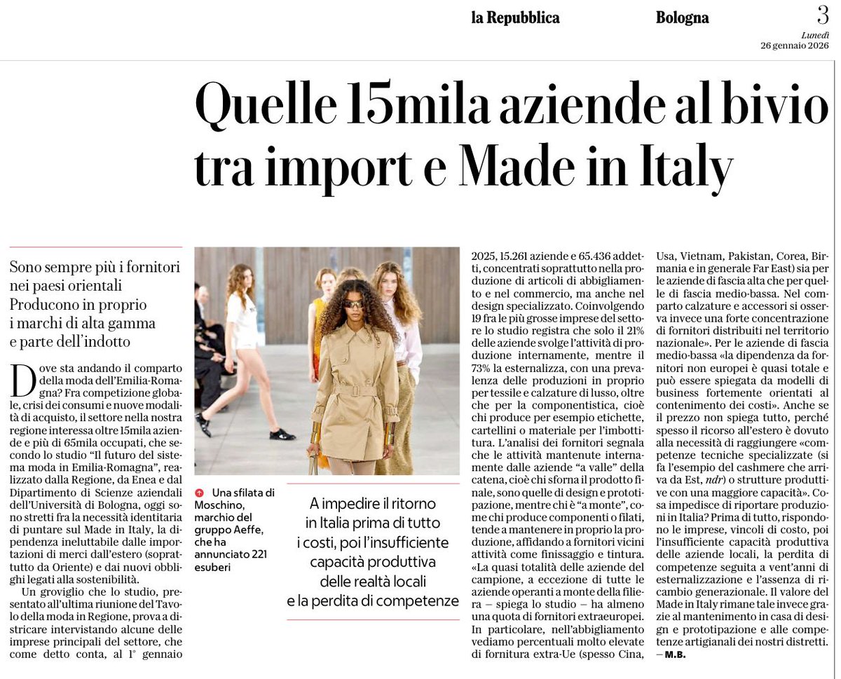 ENEAOfficial's tweet image. Come cambierà il sistema moda con il nuovo Regolamento #Ecodesign?

Pubblicato lo studio “Il futuro del sistema moda” di @ENEAOfficial in collaborazione con @Unibo e @RegioneER.

👉 Il report completo è disponibile qui: pubblicazioni.enea.it/le-pubblicazio…

#ModaSostenibile #EconomiaCircolare