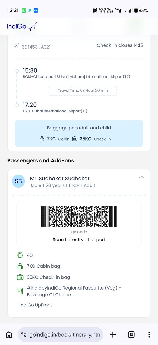 heyramroop's tweet photo. @IndiGo6E @JyotiTi35452437 @IndiGo6E Very bad experience at Mumbai airport. I paid for 35kg baggage but staff says only 32kg allowed and refused boarding. Staff also spoke very rudely. Why charge for 35kg if you don’t allow it? Please resolve this immediately.
@IndiGo6E @DGCAIndia https://t.co/gGwi2WEl1F