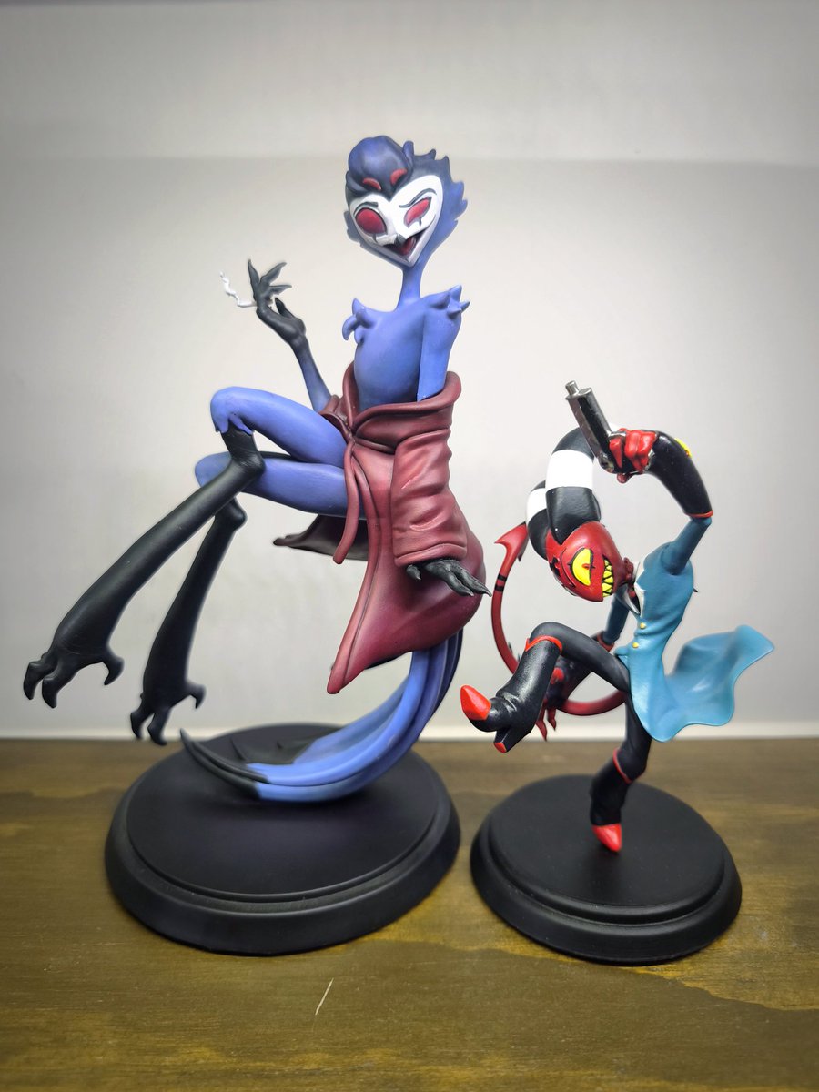 CoreyRlz's tweet photo. Finally two of my favorite fanart sculptures are ready!! 🔥🔥

Stolas painted by: ig https://t.co/s1KTWsqtLG
Blitzø printed and painted by: ig fenrir.hkpz 

#HelluvaBoss #HelluvaBossFanart #Stolitz #3dprint #3dart #Stolas #helluvabossstolas #doomlabs_ https://t.co/BNcjNq54WS