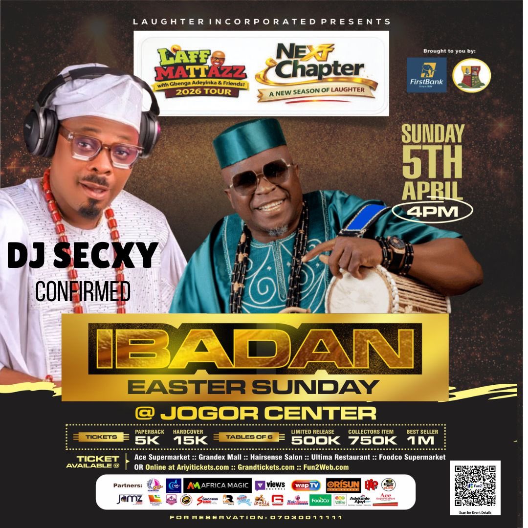 gbengaadeyinka's tweet photo. IBADAN! Tag the friend you’re bringing to LaffMattazz this Easter Sunday 😂🔥

Premium humour. Heavyweight comedians.
Jogor Center will shake!

📅 April 5 | ⏰ 4PM
🎟️ https://t.co/BgkV8JF49M

https://t.co/suaD5mknxL

#LaffMattazz #NextChapterTour https://t.co/V6Ojp2Bhwe