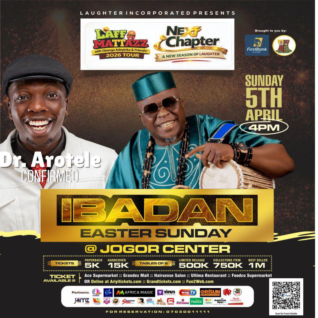 gbengaadeyinka's tweet photo. IBADAN! Tag the friend you’re bringing to LaffMattazz this Easter Sunday 😂🔥

Premium humour. Heavyweight comedians.
Jogor Center will shake!

📅 April 5 | ⏰ 4PM
🎟️ https://t.co/BgkV8JF49M

https://t.co/suaD5mknxL

#LaffMattazz #NextChapterTour https://t.co/V6Ojp2Bhwe