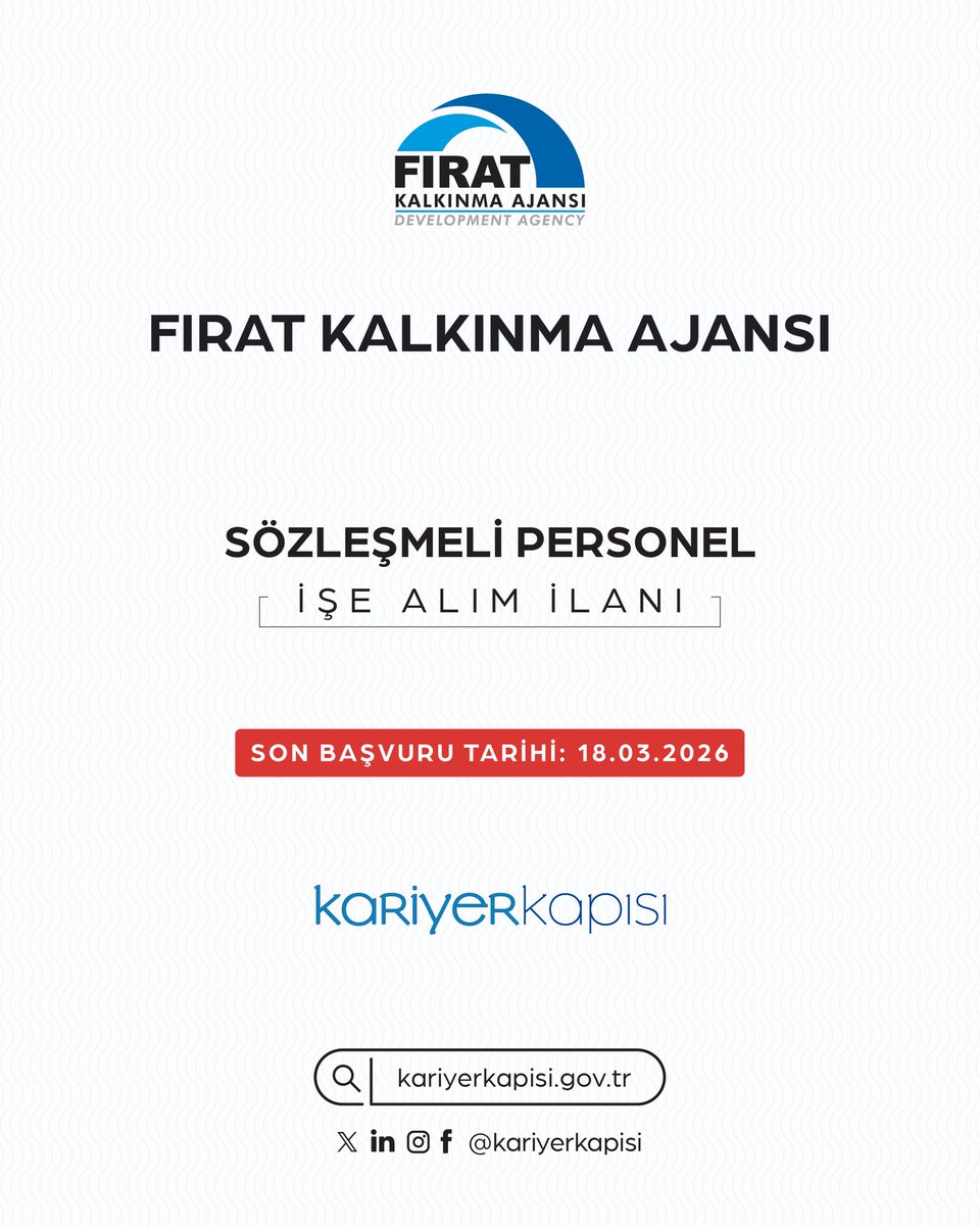 Fırat Kalkınma Ajansı Sözleşmeli Personel alımı gerçekleştirecektir.

🔗 kariyerkapisi.gov.tr 
🗓️ Son Başvuru Tarihi: 18 Mart 2026

#Kamuİlanları <a href="/firatkalkinma/">Fırat Kalkınma Ajansı</a>