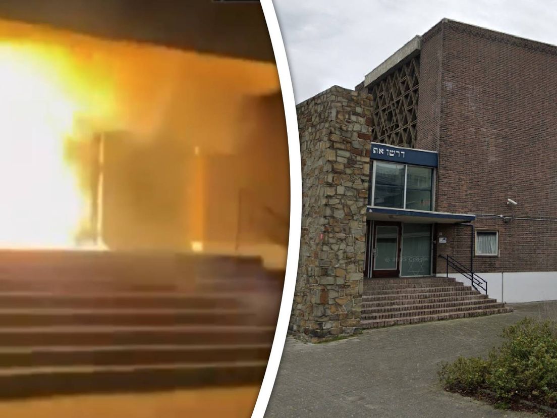 Brand bij ingang synagoge in Rotterdam-Blijdorp