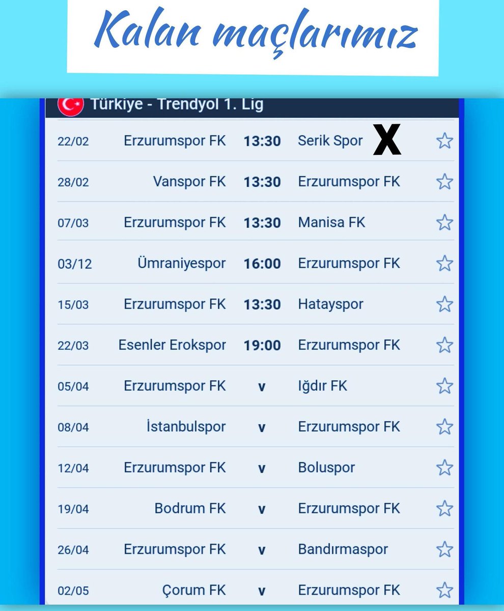 TercanliUzeyir's tweet image. TÜM DADAŞLAR SAHAYA İNDİ❗
Yarış şimdi başlıyor çay koy #dadaş 
Başarılar Dilerim.
Söz sende #ERZURUMSPORFK
🔵⚪
📅 15 Mart 2026 Pazar
⏰ Saat 13:30
📍 Kazım Karabekir Stadyumu –