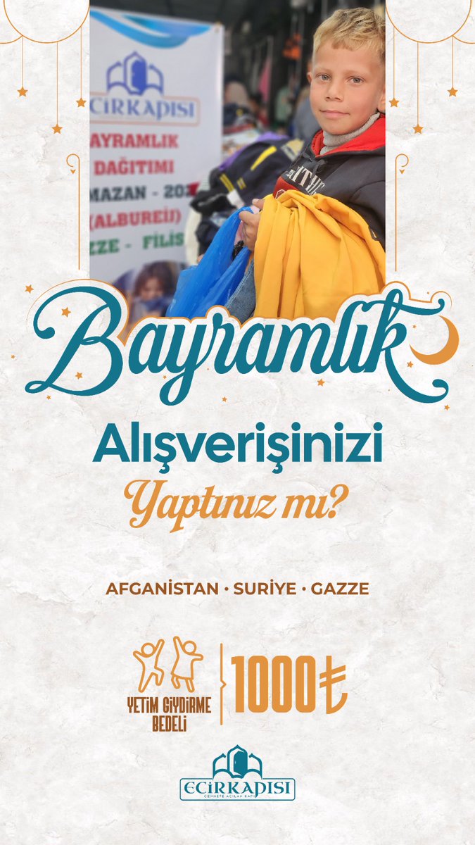 Bayramlık alışverişine çıktın mı?

Sen Alırken, O Bekliyor.

ecirkapisi.org.tr/bayramlik-yard…