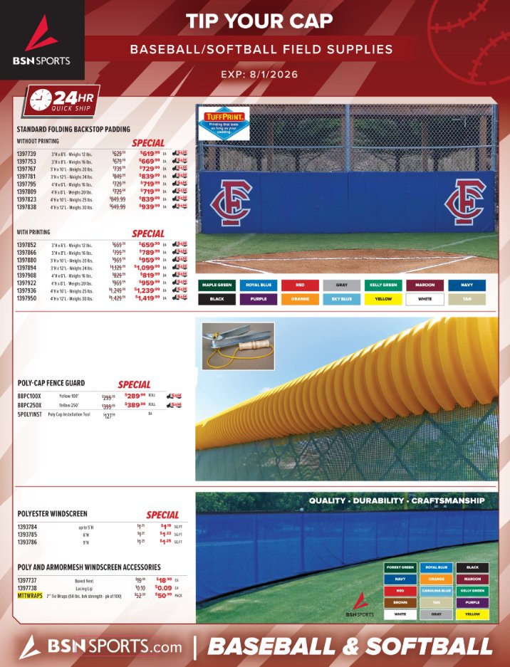 DieselDave22's tweet photo. ❄️ Tough winter take a toll on your field? If winter took a swing at your facility, it’s time to answer back.
Tip your cap to promo pricing AND quick shipping on windscreens & backstop padding and get game‑ready for spring.
DM to learn more. ⚾🥎 #SpringPrep #BSNSports https://t.co/b3EXTDfwzZ