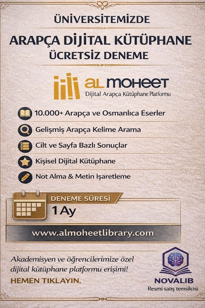 kutuphanedpu's tweet photo. Platform üzerinde 10.000’den fazla Arapça ve Osmanlıca esere erişim sağlanabilmekte olup gelişmiş metin arama, kişisel kütüphane oluşturma ve not alma gibi araştırma araçları sunulmaktadır. https://t.co/vifsGZmE58