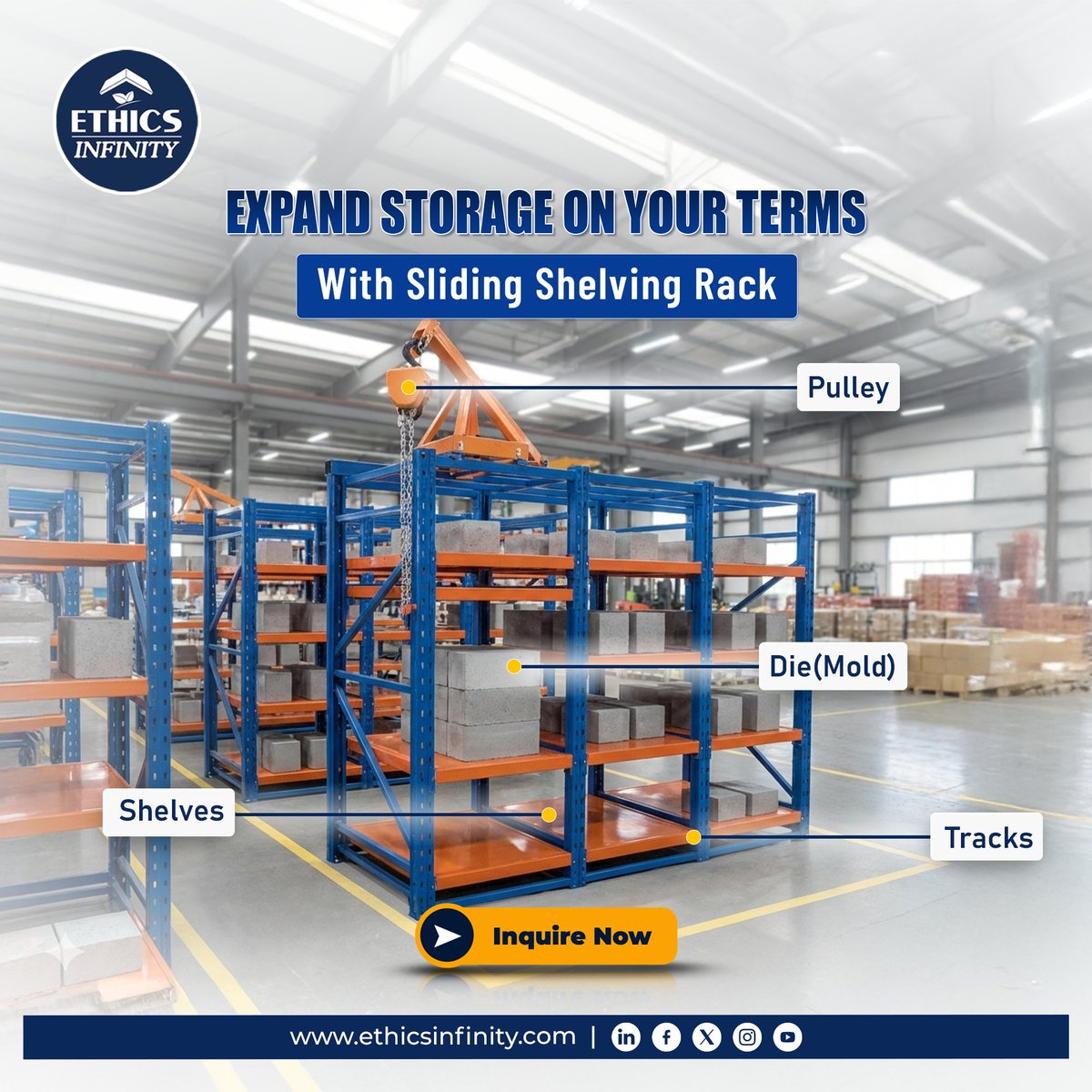 EInfnity's tweet image. Tight storage slowing operations? Sliding Shelving Racks give high-density, easy-access space and expand your storage on demand!
#StorageSolutions #SlidingShelving #MaximizeSpace #OrganizedLiving #EfficientStorage #SpaceSaver #HomeOrganization #DeclutterYourLife #SmartStorage