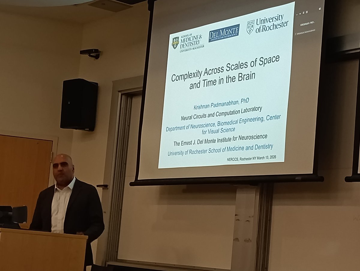 amahury0's tweet photo. Krishnan Padmanabhan, our last keynote speaker at #NERCCS2026, gives us an overview of his research on experimental neuroscience and mathematical modeling of the brain. https://t.co/T0XUzFzfAq