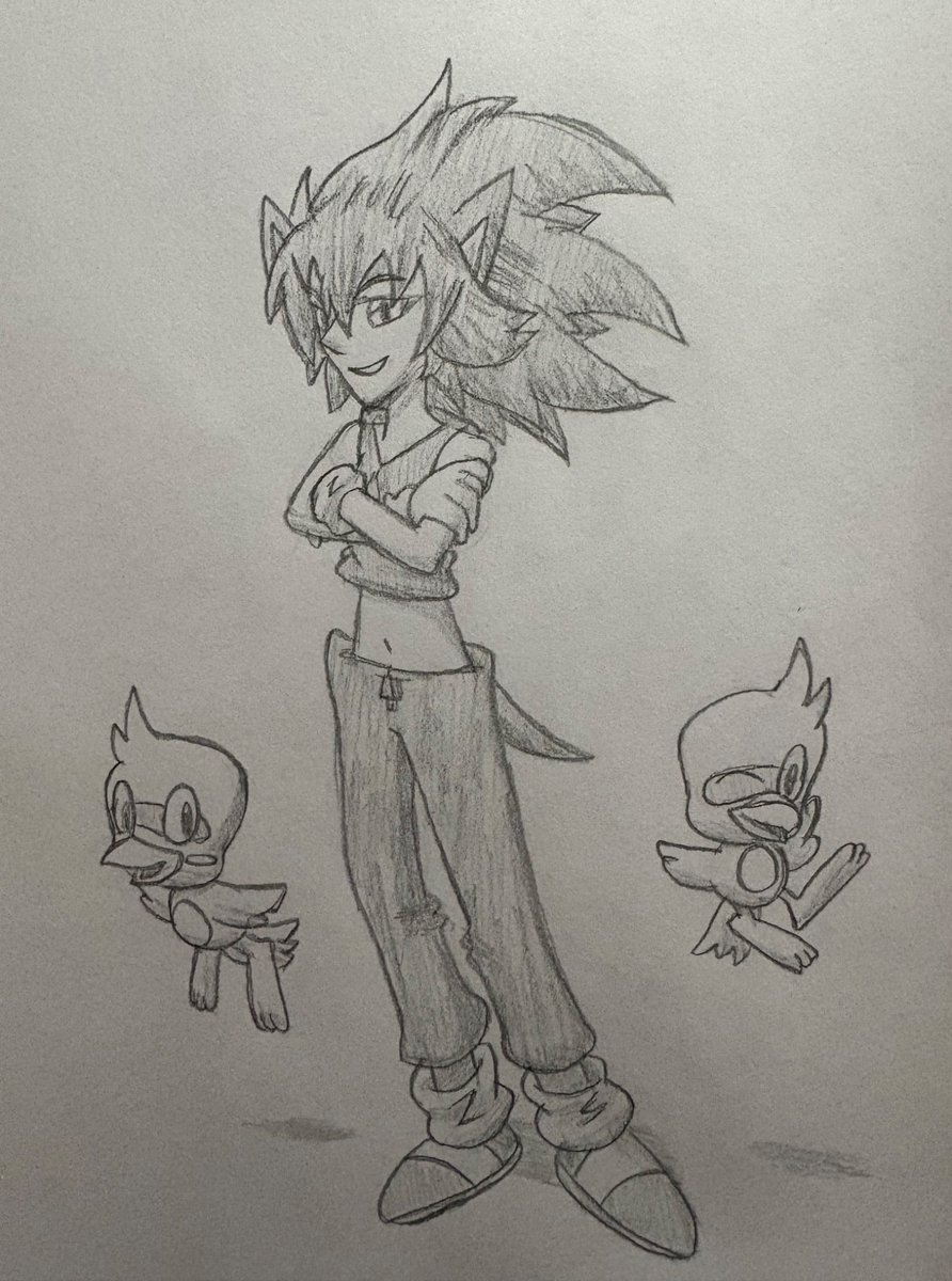 Been a while since I drew my genderbent human Sonic, who named Sonica, so I felt like drawing this quickie of her with some Flickies.