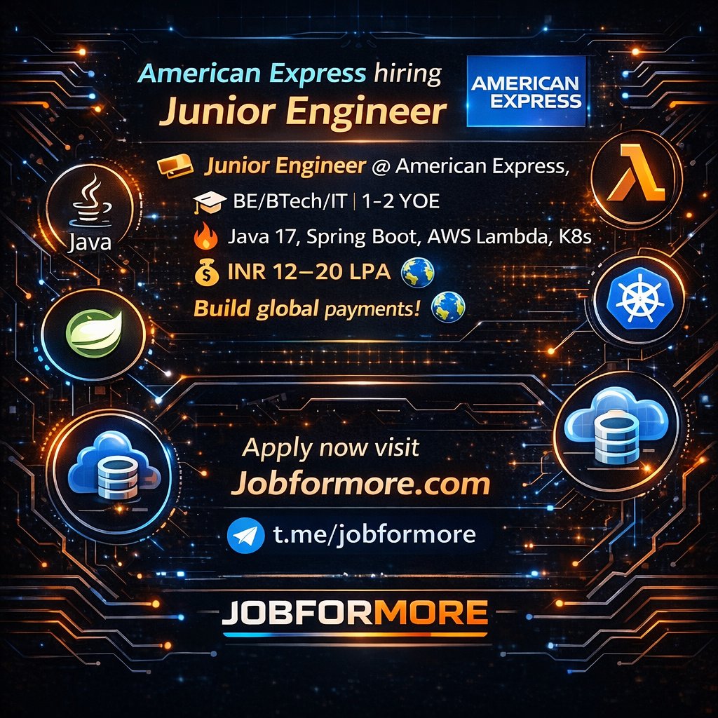 jobformore's tweet image. 💳 Junior Engineer @ American Express, Bangalore!

🎓 BE/BTech/IT | 1-2 YOE

🔥 Java 17, Spring Boot, AWS Lambda, K8s

💰 INR 12–20 LPA

Build global payments! 🌍

#Java #AmericanExpress #BangaloreJobs #Cloud #Jobformore

Apply: tr.ee/o7HeZj