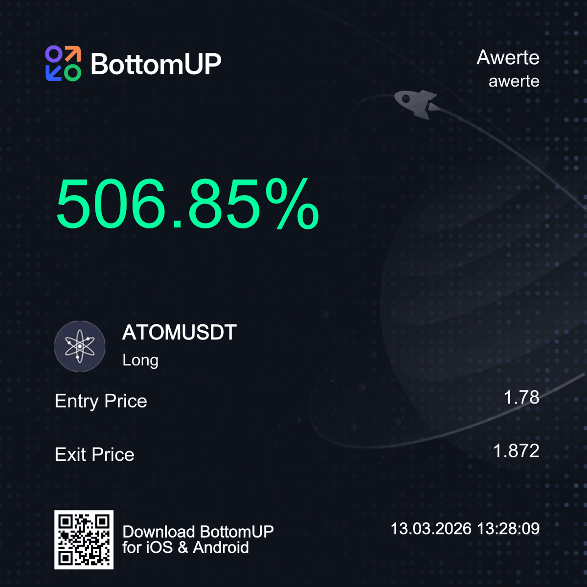 +506.85% $ATOMUSDT Long — <a href="/Awerte_bottomup/">Awerte</a> entered at 1.78, exited at 1.872. while others debated, legends already cashed out 🚀 BottomUP